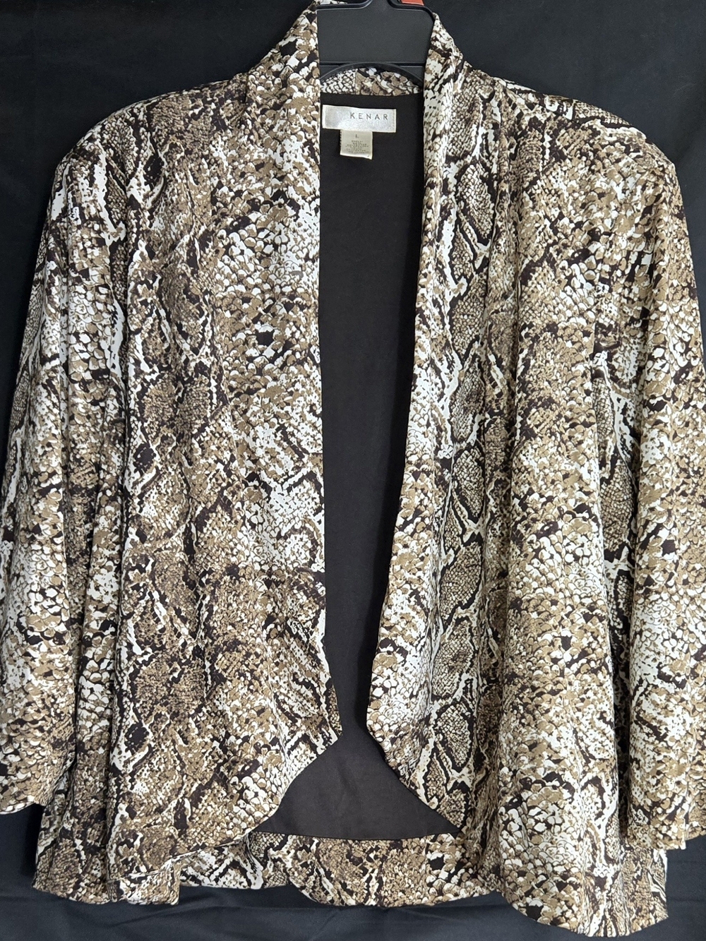 Kenar Women's Snake Print Open Front Sweater Jacket - Brown #578